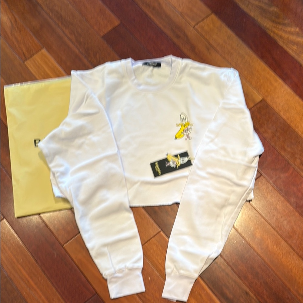 Bananas monkey white crop sweatshirt NWT
